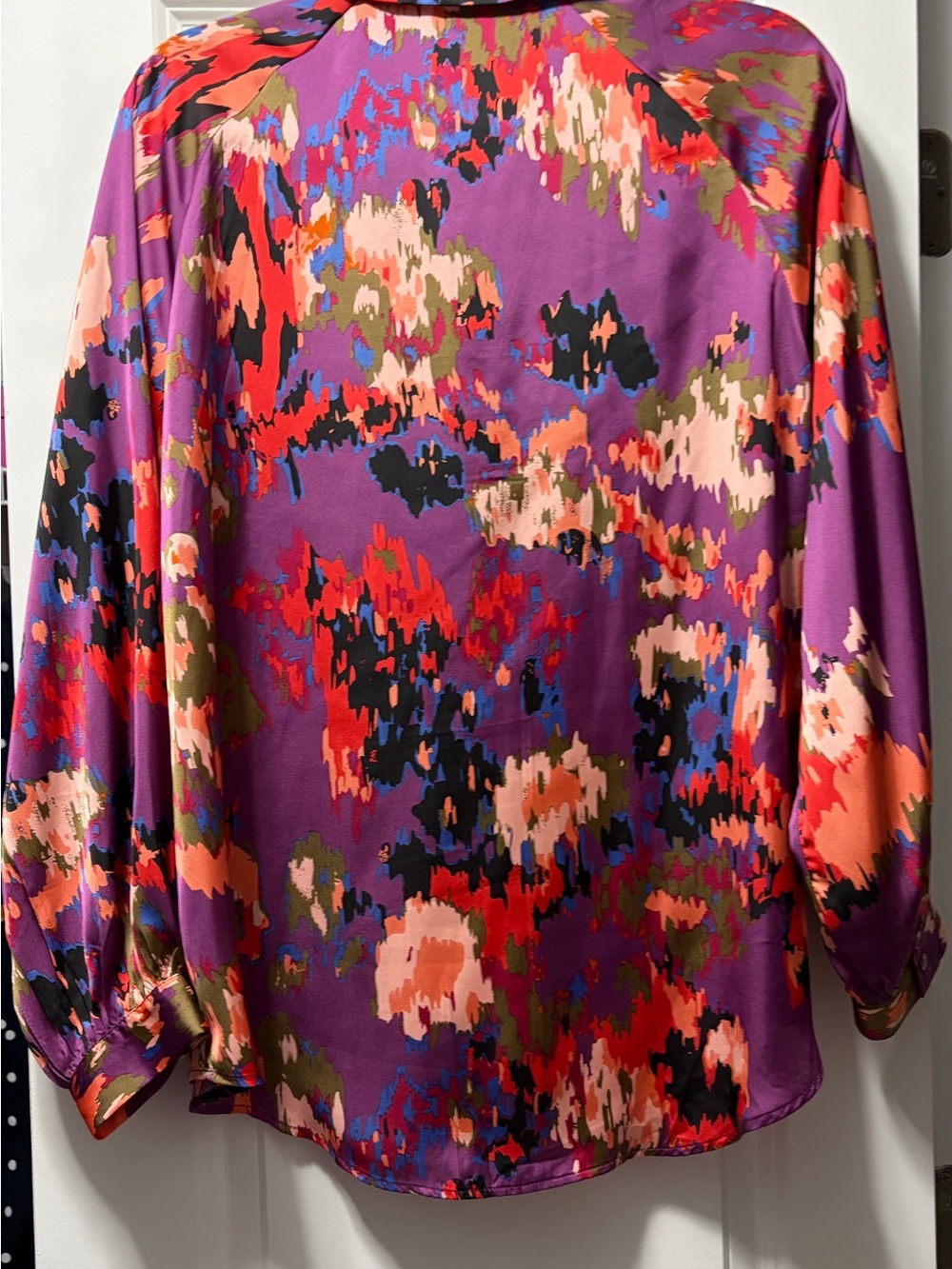 Women’s Abstract Print Satin Blouse - Purple Multi - Picture 2 of 2